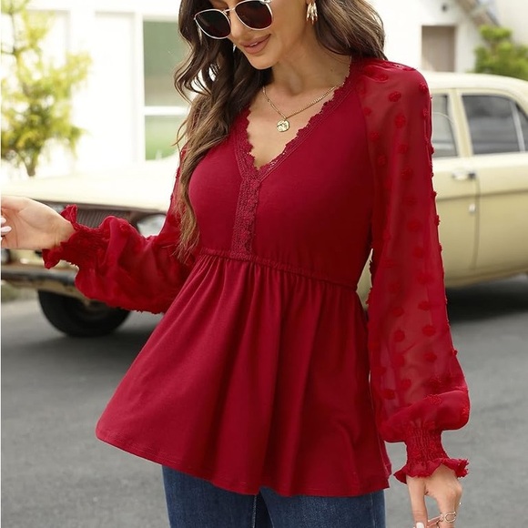 Missky red blouse with long sleeve - Picture 2 of 7
